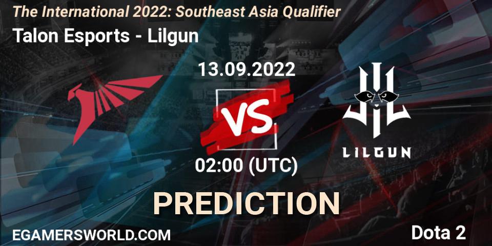 Prognoza Talon Esports - Lilgun. 13.09.2022 at 02:11, Dota 2, The International 2022: Southeast Asia Qualifier