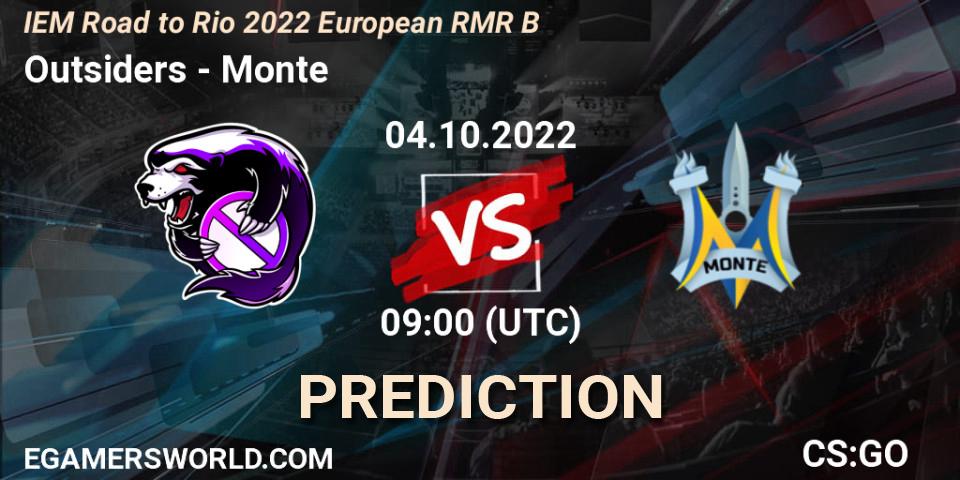 Prognoza Outsiders - Monte. 04.10.2022 at 14:20, Counter-Strike (CS2), IEM Road to Rio 2022 European RMR B