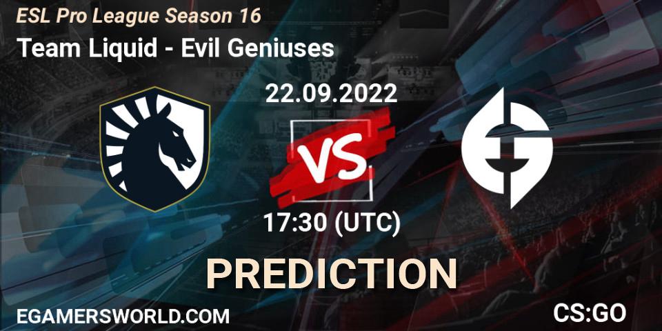 Prognoza Team Liquid - Evil Geniuses. 22.09.2022 at 17:30, Counter-Strike (CS2), ESL Pro League Season 16