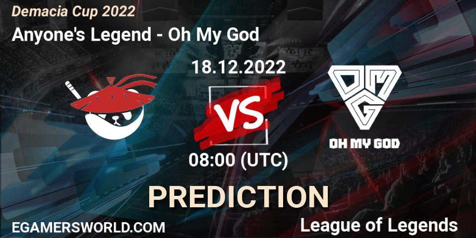 Prognoza Anyone's Legend - Oh My God. 18.12.2022 at 08:00, LoL, Demacia Cup 2022