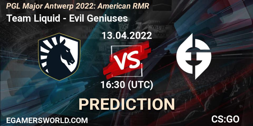 Prognoza Team Liquid - Evil Geniuses. 13.04.2022 at 14:50, Counter-Strike (CS2), PGL Major Antwerp 2022: American RMR
