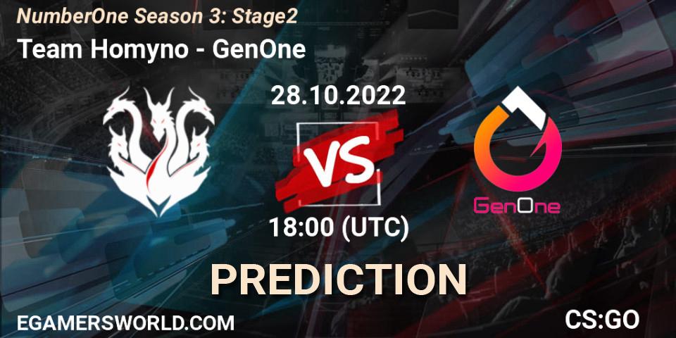 Prognoza Team Homyno - GenOne. 01.11.2022 at 19:00, Counter-Strike (CS2), NumberOne Season 3: Stage 2