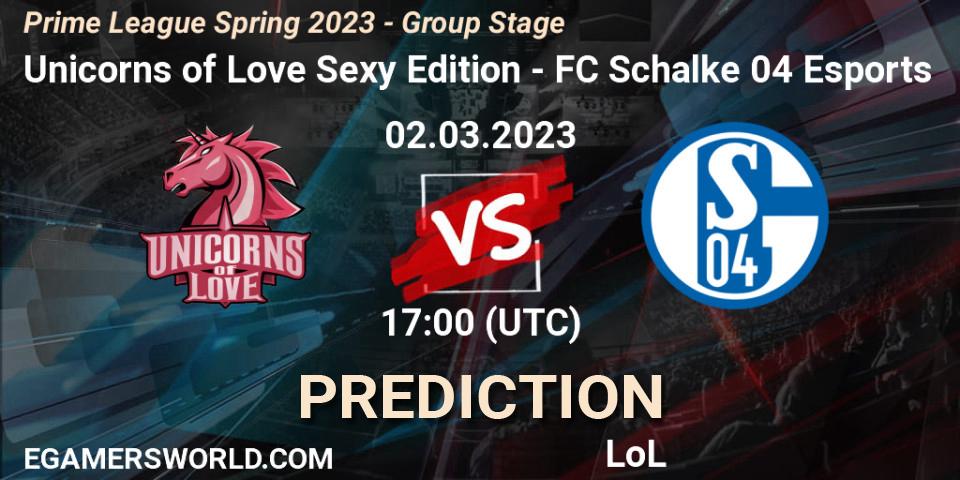 Prognoza Unicorns of Love Sexy Edition - FC Schalke 04 Esports. 02.03.2023 at 20:00, LoL, Prime League Spring 2023 - Group Stage