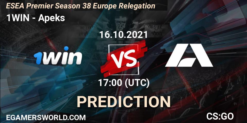 Prognoza 1WIN - Apeks. 16.10.2021 at 17:00, Counter-Strike (CS2), ESEA Premier Season 38 Europe Relegation