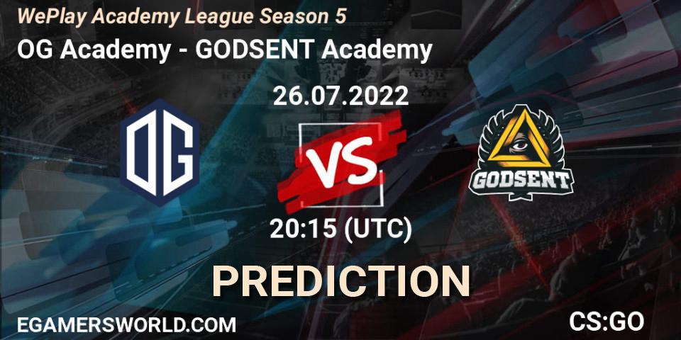 Prognoza OG Academy - GODSENT Academy. 26.07.2022 at 20:15, Counter-Strike (CS2), WePlay Academy League Season 5