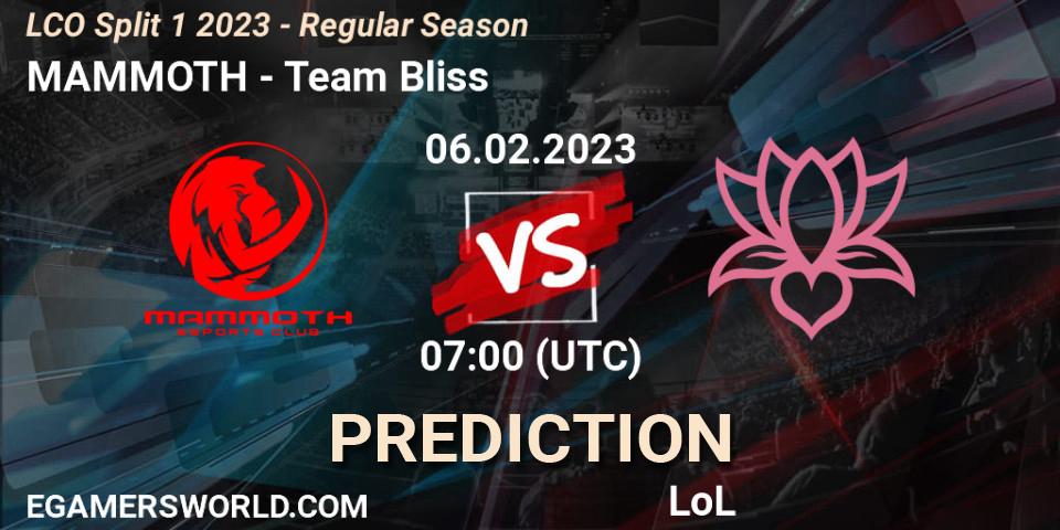 Prognoza MAMMOTH - Team Bliss. 06.02.23, LoL, LCO Split 1 2023 - Regular Season