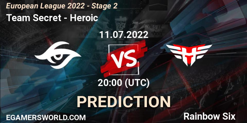Prognoza Team Secret - Heroic. 11.07.2022 at 17:00, Rainbow Six, European League 2022 - Stage 2