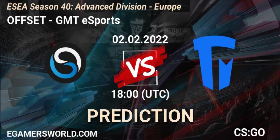 Prognoza OFFSET - GMT eSports. 02.02.2022 at 18:00, Counter-Strike (CS2), ESEA Season 40: Advanced Division - Europe