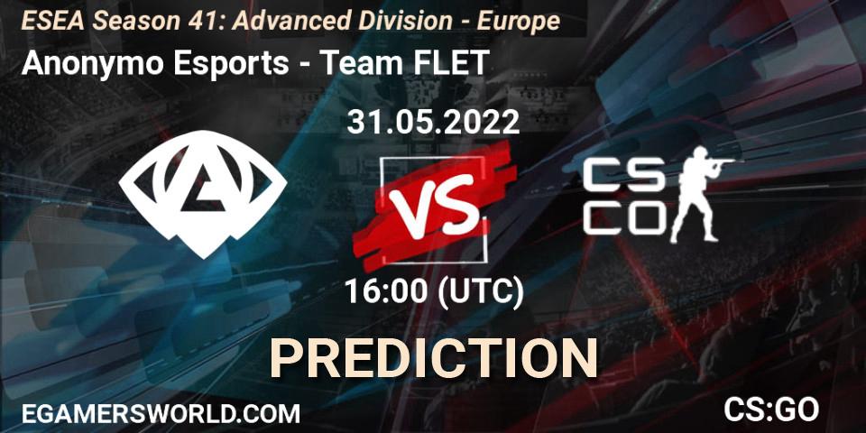 Prognoza Anonymo Esports - Team FLET. 31.05.2022 at 16:00, Counter-Strike (CS2), ESEA Season 41: Advanced Division - Europe