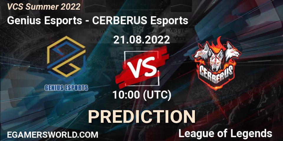 Prognoza Genius Esports - CERBERUS Esports. 21.08.2022 at 10:00, LoL, VCS Summer 2022