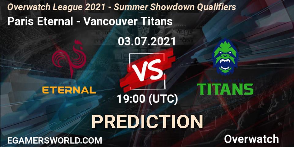 Prognoza Paris Eternal - Vancouver Titans. 03.07.2021 at 19:00, Overwatch, Overwatch League 2021 - Summer Showdown Qualifiers