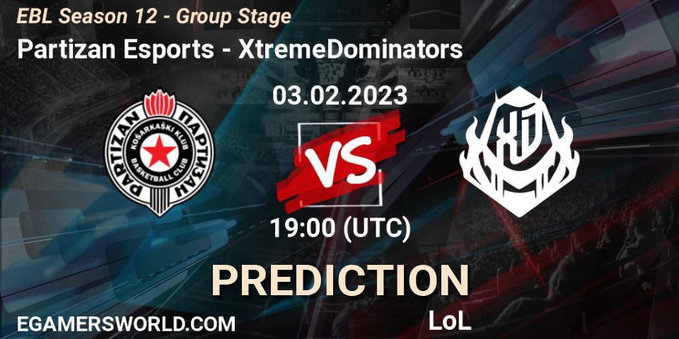 Prognoza Partizan Esports - XtremeDominators. 03.02.2023 at 19:00, LoL, EBL Season 12 - Group Stage