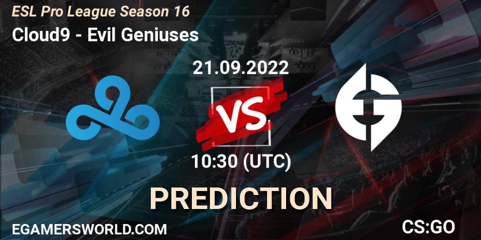 Prognoza Cloud9 - Evil Geniuses. 21.09.2022 at 10:30, Counter-Strike (CS2), ESL Pro League Season 16