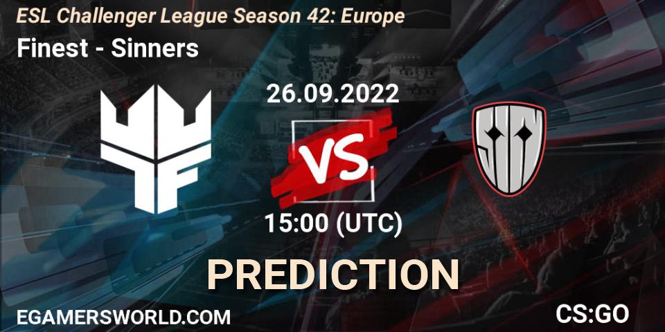 Prognoza Finest - Sinners. 26.09.2022 at 15:00, Counter-Strike (CS2), ESL Challenger League Season 42: Europe
