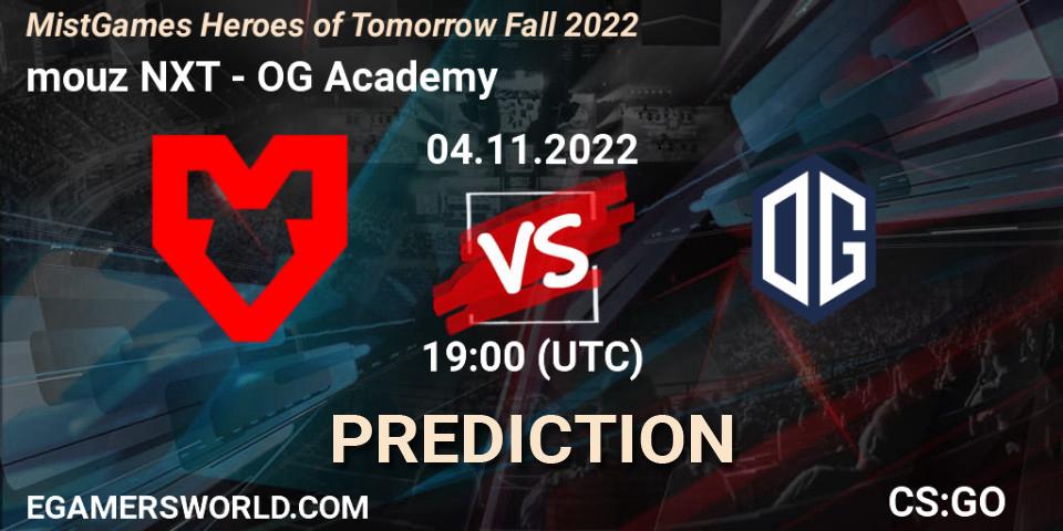 Prognoza mouz NXT - OG Academy. 04.11.2022 at 19:00, Counter-Strike (CS2), MistGames Heroes of Tomorrow Fall 2022