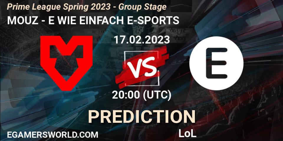 Prognoza MOUZ - E WIE EINFACH E-SPORTS. 17.02.2023 at 21:00, LoL, Prime League Spring 2023 - Group Stage