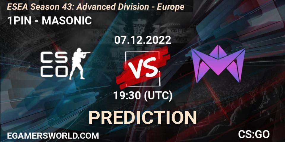 Prognoza 1PIN - MASONIC. 07.12.22, CS2 (CS:GO), ESEA Season 43: Advanced Division - Europe