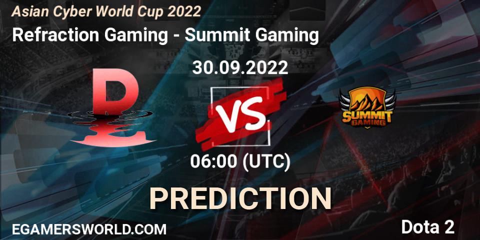 Prognoza Refraction Gaming - Summit Gaming. 30.09.2022 at 06:07, Dota 2, Asian Cyber World Cup 2022