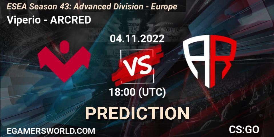 Prognoza Viperio - ARCRED. 04.11.2022 at 18:00, Counter-Strike (CS2), ESEA Season 43: Advanced Division - Europe