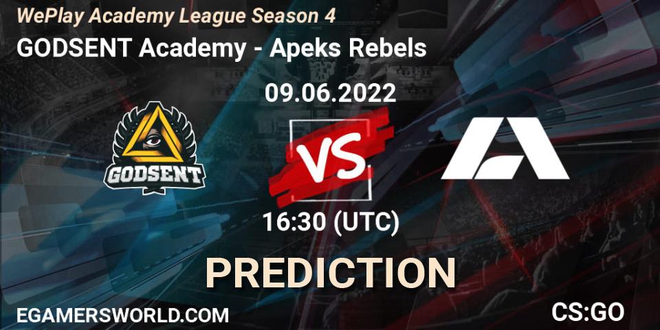 Prognoza GODSENT Academy - Apeks Rebels. 09.06.2022 at 17:40, Counter-Strike (CS2), WePlay Academy League Season 4