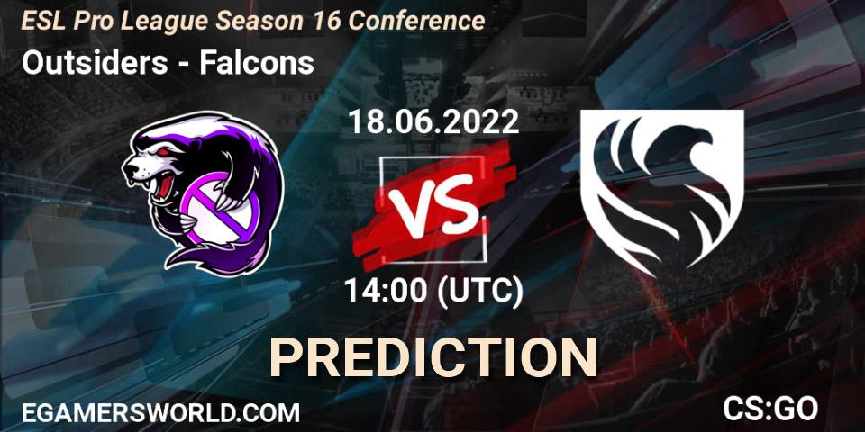 Prognoza Outsiders - Falcons. 18.06.2022 at 14:00, Counter-Strike (CS2), ESL Pro League Season 16 Conference