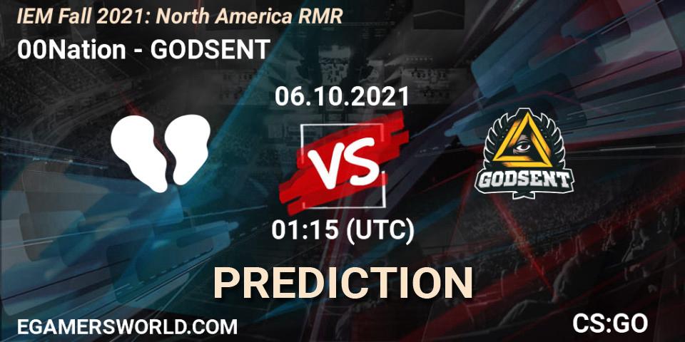 Prognoza 00Nation - GODSENT. 06.10.2021 at 01:45, Counter-Strike (CS2), IEM Fall 2021: North America RMR