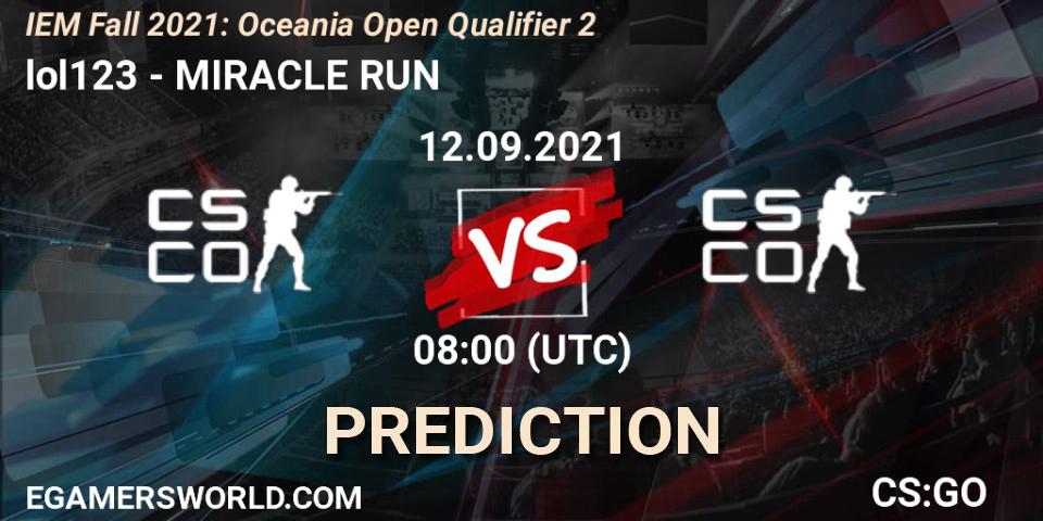 Prognoza lol123 - MIRACLE RUN. 12.09.21, CS2 (CS:GO), IEM Fall 2021: Oceania Open Qualifier 2