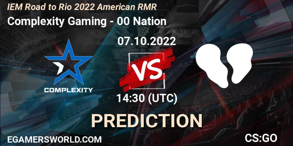 Prognoza Complexity Gaming - 00 Nation. 07.10.2022 at 14:30, Counter-Strike (CS2), IEM Road to Rio 2022 American RMR