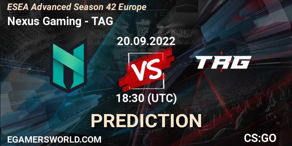 Prognoza Nexus Gaming - TAG. 20.09.2022 at 18:30, Counter-Strike (CS2), ESEA Season 42: Advanced Division - Europe