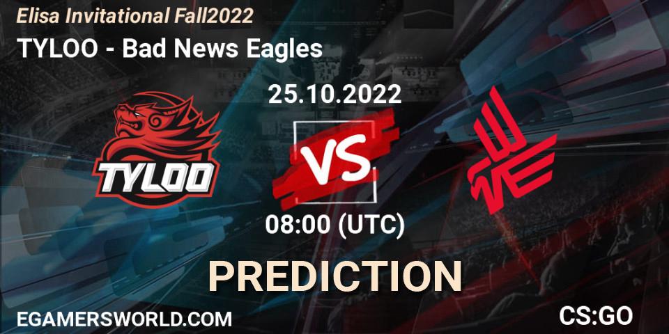 Prognoza TYLOO - Bad News Eagles. 25.10.2022 at 08:00, Counter-Strike (CS2), Elisa Invitational Fall 2022