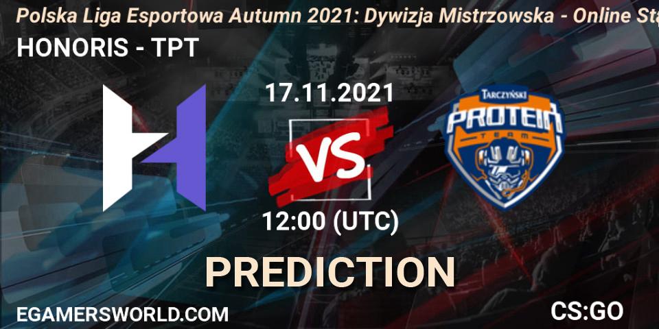 Prognoza HONORIS - TPT. 17.11.2021 at 12:00, Counter-Strike (CS2), Polska Liga Esportowa Autumn 2021: Dywizja Mistrzowska - Online Stage