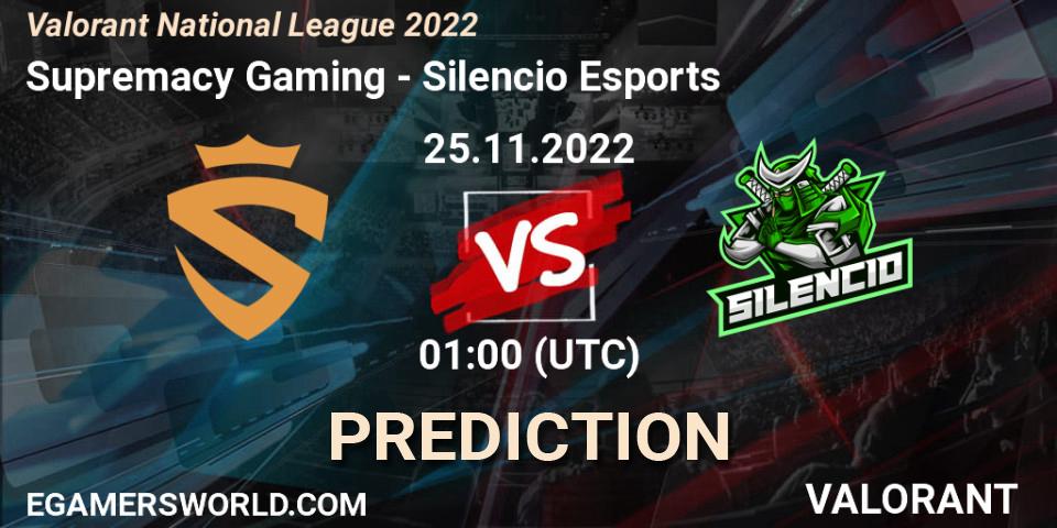 Prognoza Supremacy Gaming - Silencio Esports. 25.11.22, VALORANT, Valorant National League 2022