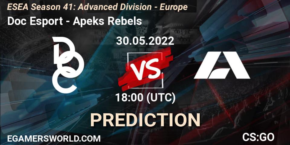 Prognoza Doc Esport - Apeks Rebels. 30.05.2022 at 18:00, Counter-Strike (CS2), ESEA Season 41: Advanced Division - Europe