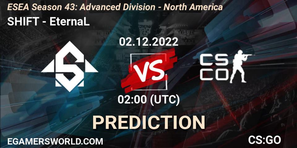 Prognoza SHIFT - EternaL. 02.12.22, CS2 (CS:GO), ESEA Season 43: Advanced Division - North America