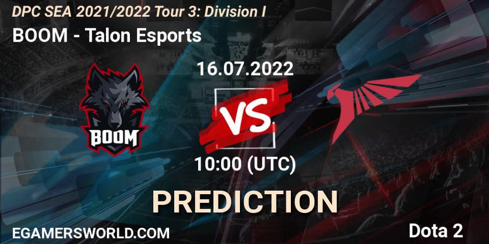 Prognoza BOOM - Talon Esports. 16.07.2022 at 10:06, Dota 2, DPC SEA 2021/2022 Tour 3: Division I