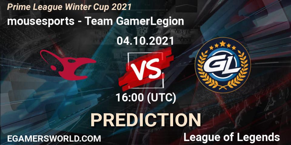 Prognoza mousesports - Team GamerLegion. 04.10.2021 at 16:00, LoL, Prime League Winter Cup 2021