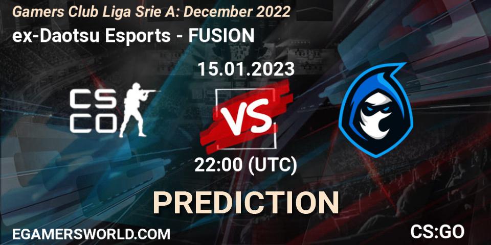 Prognoza ex-Daotsu Esports - FUSION. 15.01.2023 at 22:00, Counter-Strike (CS2), Gamers Club Liga Série A: December 2022