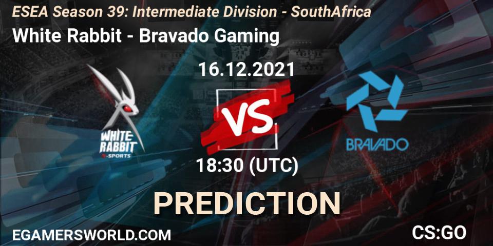 Prognoza White Rabbit - Bravado Gaming. 16.12.2021 at 18:30, Counter-Strike (CS2), ESEA Season 39: Intermediate Division - South Africa