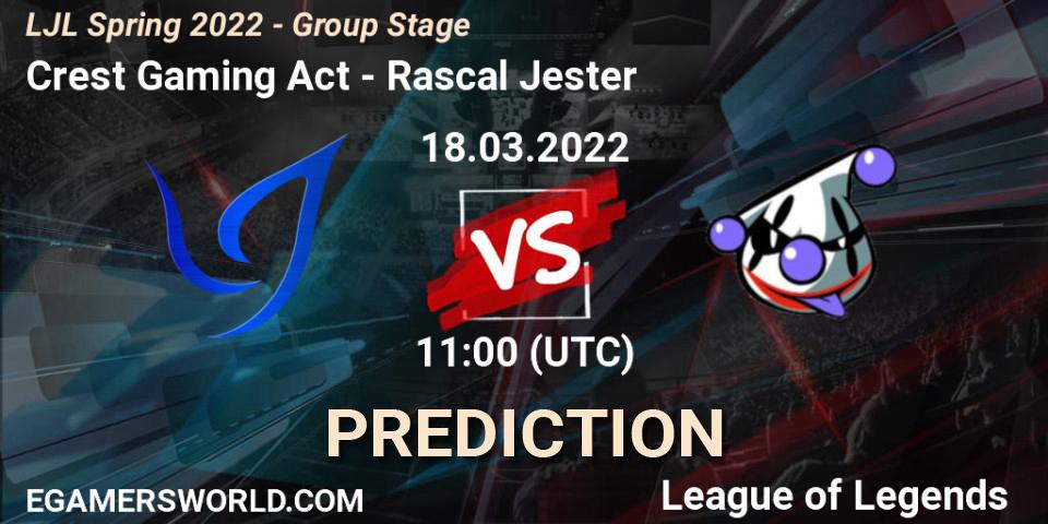 Prognoza Crest Gaming Act - Rascal Jester. 18.03.2022 at 11:00, LoL, LJL Spring 2022 - Group Stage