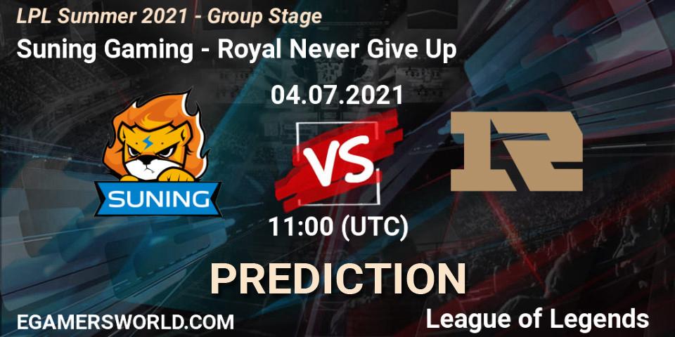 Prognoza Suning Gaming - Royal Never Give Up. 04.07.2021 at 11:00, LoL, LPL Summer 2021 - Group Stage