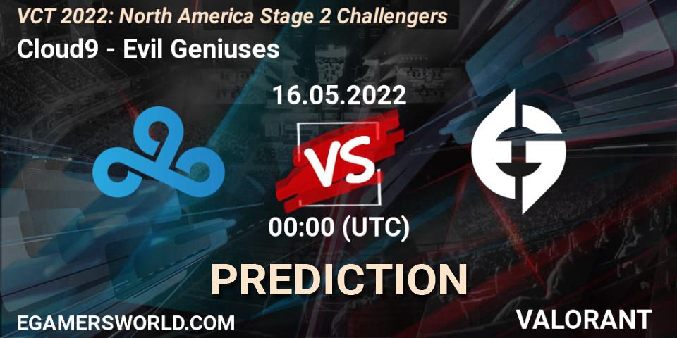Prognoza Cloud9 - Evil Geniuses. 15.05.2022 at 23:00, VALORANT, VCT 2022: North America Stage 2 Challengers