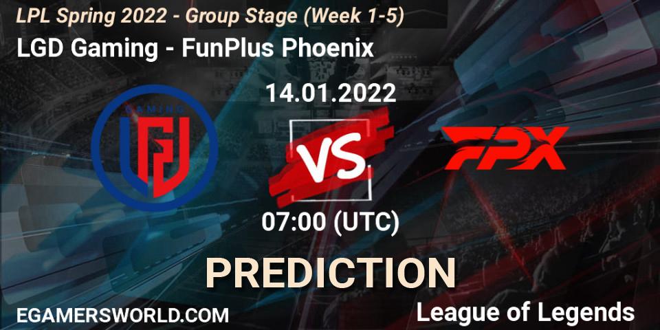 Prognoza LGD Gaming - FunPlus Phoenix. 14.01.2022 at 07:00, LoL, LPL Spring 2022 - Group Stage (Week 1-5)