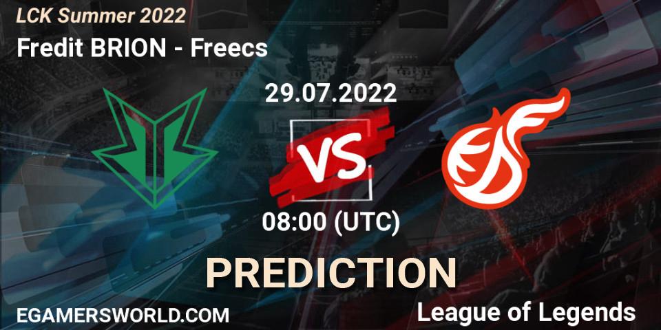Prognoza Fredit BRION - Freecs. 29.07.2022 at 08:00, LoL, LCK Summer 2022