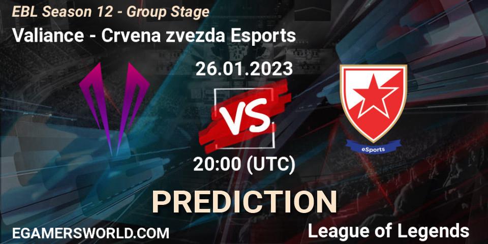 Prognoza Valiance - Crvena zvezda Esports. 26.01.2023 at 20:00, LoL, EBL Season 12 - Group Stage