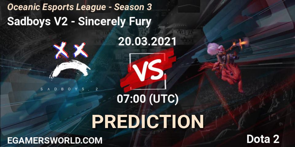 Prognoza Sadboys V2 - Sincerely Fury. 20.03.2021 at 07:02, Dota 2, Oceanic Esports League - Season 3