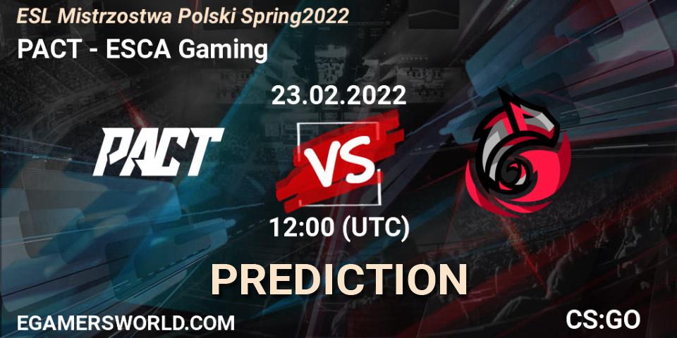 Prognoza PACT - ESCA Gaming. 23.02.2022 at 12:00, Counter-Strike (CS2), ESL Mistrzostwa Polski Spring 2022