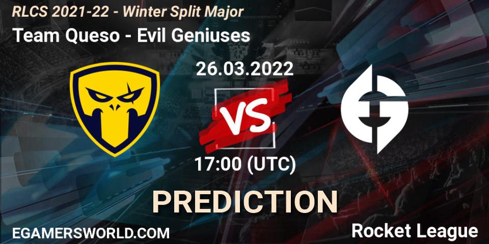 Prognoza Team Queso - Evil Geniuses. 26.03.2022 at 17:00, Rocket League, RLCS 2021-22 - Winter Split Major
