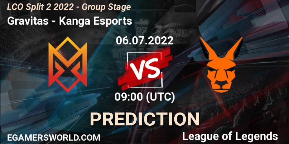 Prognoza Gravitas - Kanga Esports. 06.07.2022 at 09:30, LoL, LCO Split 2 2022 - Group Stage