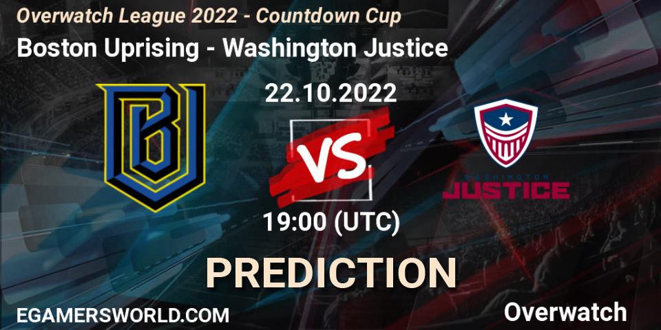 Prognoza Boston Uprising - Washington Justice. 22.10.2022 at 20:30, Overwatch, Overwatch League 2022 - Countdown Cup