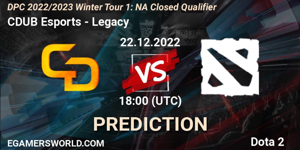 Prognoza CDUB Esports - Legacy遗. 22.12.2022 at 18:00, Dota 2, DPC 2022/2023 Winter Tour 1: NA Closed Qualifier